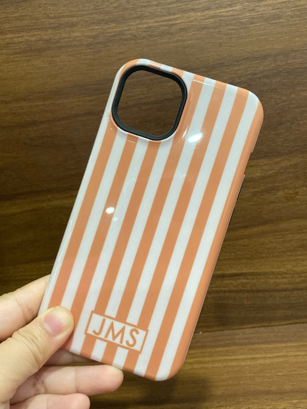 JMS Peach & White Striped Protective Phone Case